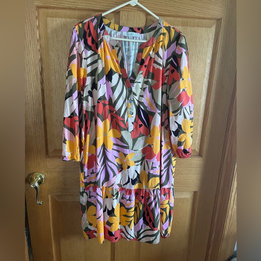 Loft bright colors 3/4 sleeved, cotton dress